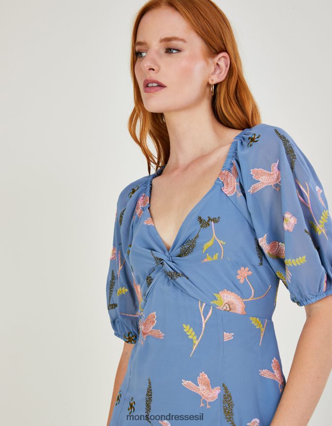 הַלבָּשָׁה Monsoon שמלת מידי רקומה של דני כְּחוֹל נשים HTJ0TZ894