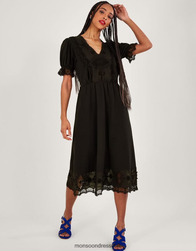 הַלבָּשָׁה Monsoon שמלת מידי בגזרת ג'רסי שָׁחוֹר נשים HTJ0TZ896