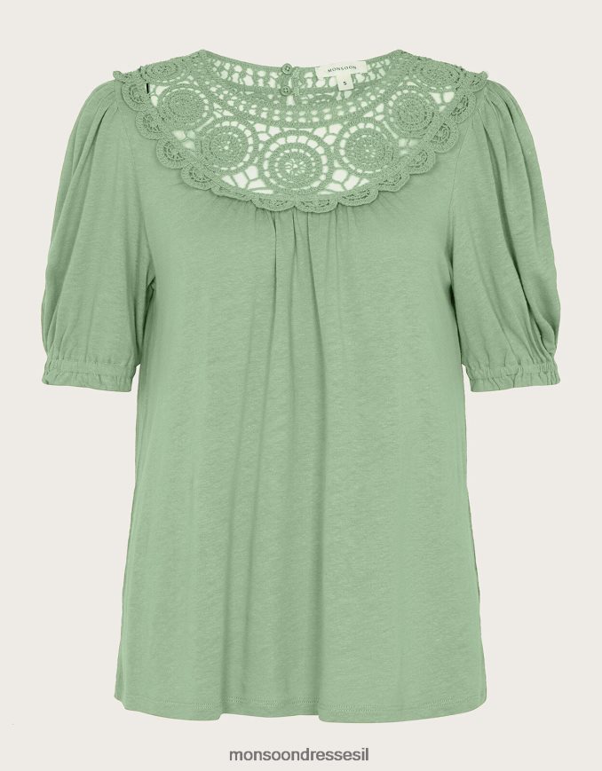 הַלבָּשָׁה Monsoon חלק עליון עם שרוולים קרושה בתערובת פשתן ירוק (חאקי) נשים HTJ0TZ898