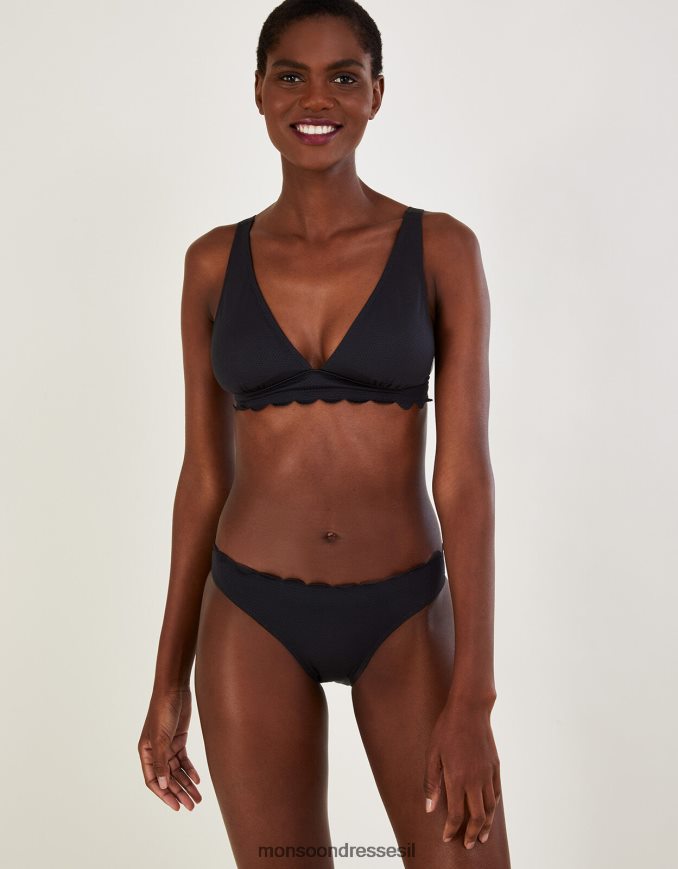 הַלבָּשָׁה Monsoon חולצת ביקיני רגילה בקצה סקאלופ עם פוליאסטר ממוחזר שָׁחוֹר נשים HTJ0TZ900