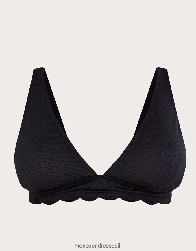 הַלבָּשָׁה Monsoon חולצת ביקיני רגילה בקצה סקאלופ עם פוליאסטר ממוחזר שָׁחוֹר נשים HTJ0TZ900