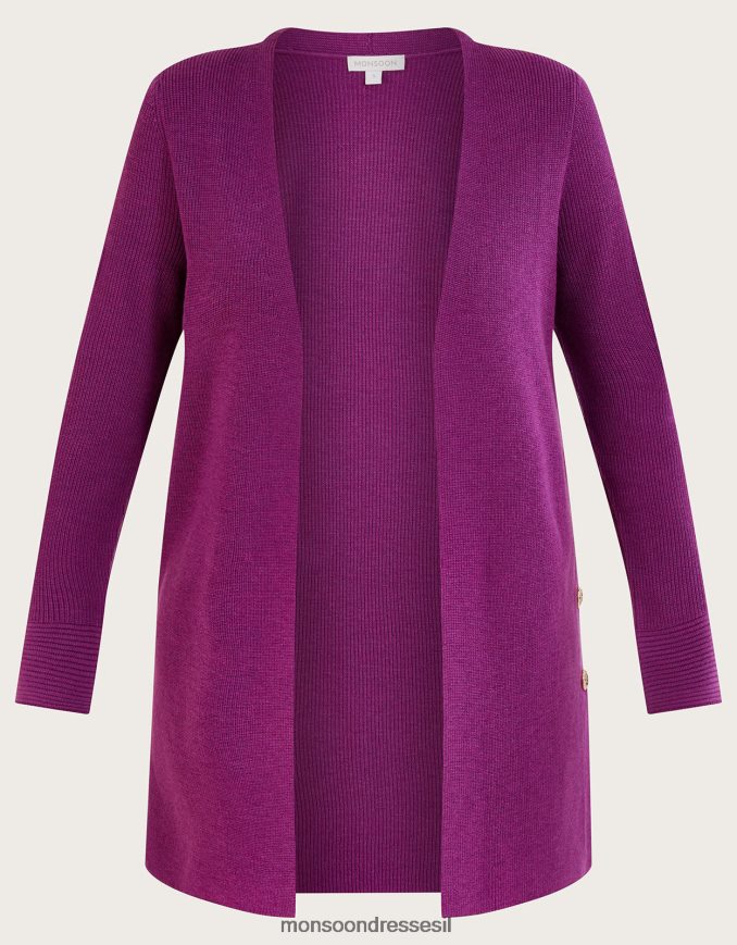 הַלבָּשָׁה Monsoon קרדיגן ארוך מצולע עם פרט כפתורים סָגוֹל נשים HTJ0TZ903