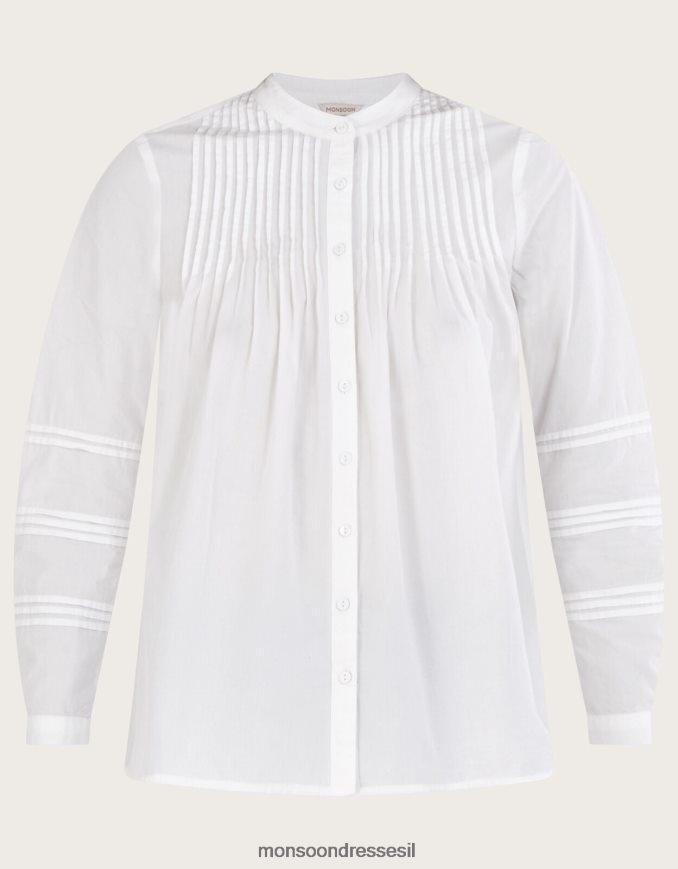 הַלבָּשָׁה Monsoon חולצת קו ארוך עם פרט פינטאק לבן נשים HTJ0TZ906