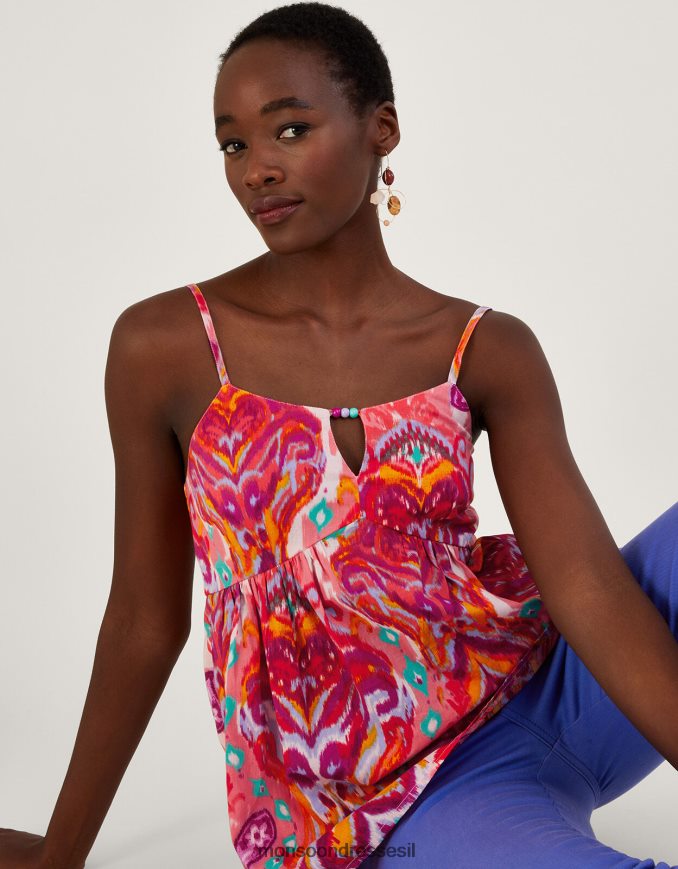 הַלבָּשָׁה Monsoon קמי חתוך עם הדפס פייזלי בכותנה בת קיימא וָרוֹד נשים HTJ0TZ909