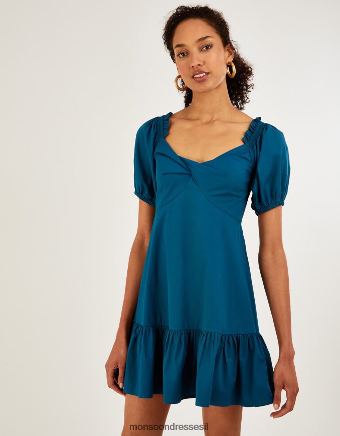 הַלבָּשָׁה Monsoon שמלת שכבת פופלין פשוטה ירוק כחלחל נשים HTJ0TZ910