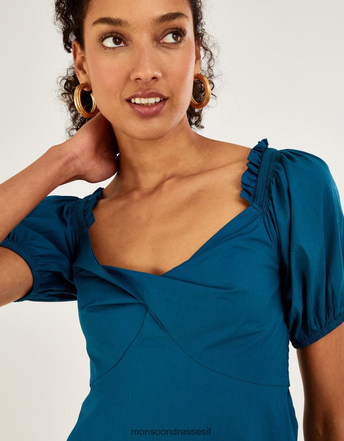 הַלבָּשָׁה Monsoon שמלת שכבת פופלין פשוטה ירוק כחלחל נשים HTJ0TZ910