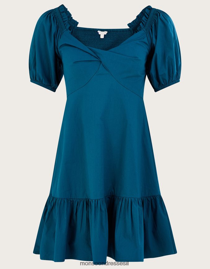 הַלבָּשָׁה Monsoon שמלת שכבת פופלין פשוטה ירוק כחלחל נשים HTJ0TZ910