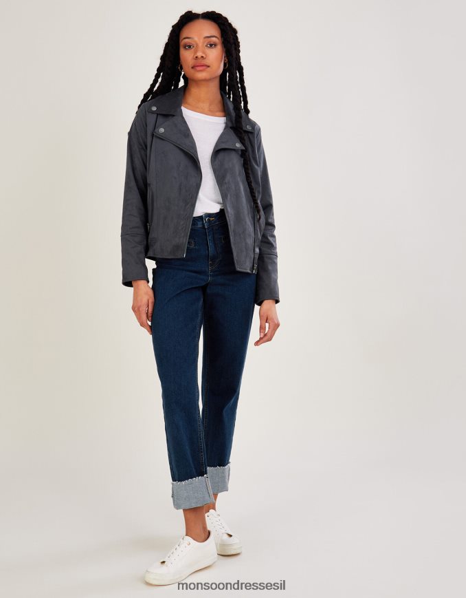 הַלבָּשָׁה Monsoon סטייסי-אן ג'קר אופנוענים זמש אפור נשים HTJ0TZ917