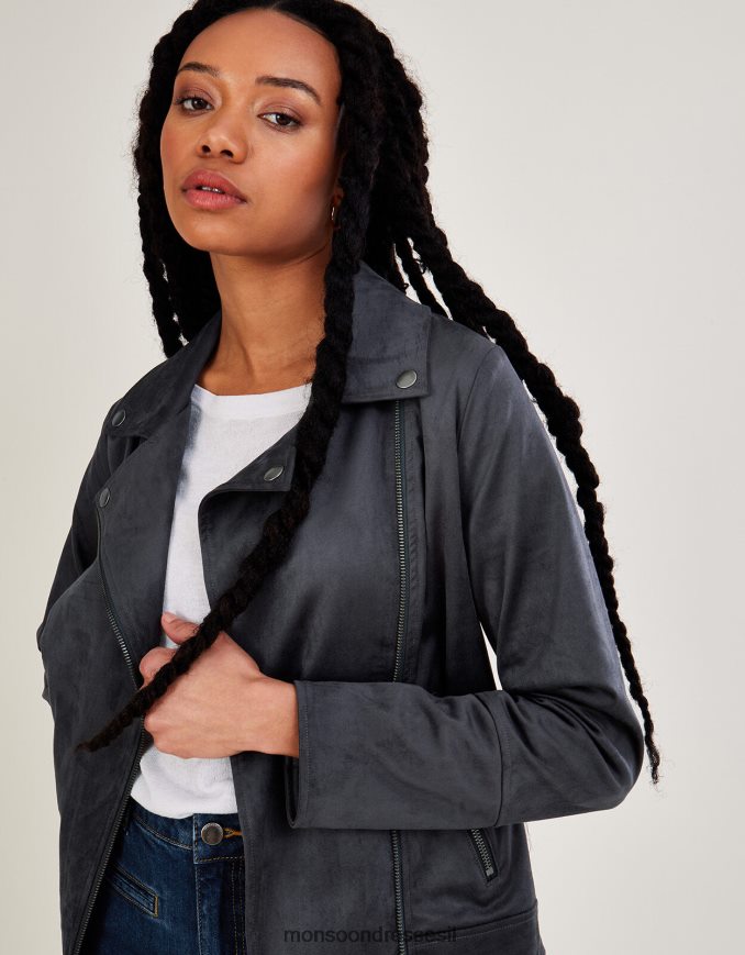 הַלבָּשָׁה Monsoon סטייסי-אן ג'קר אופנוענים זמש אפור נשים HTJ0TZ917