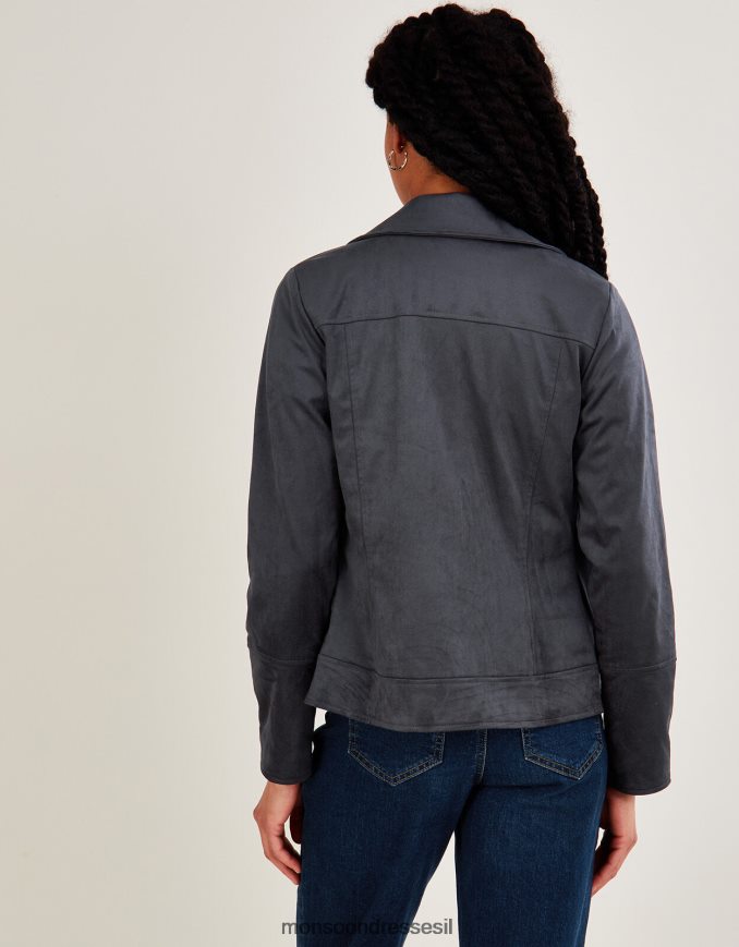 הַלבָּשָׁה Monsoon סטייסי-אן ג'קר אופנוענים זמש אפור נשים HTJ0TZ917