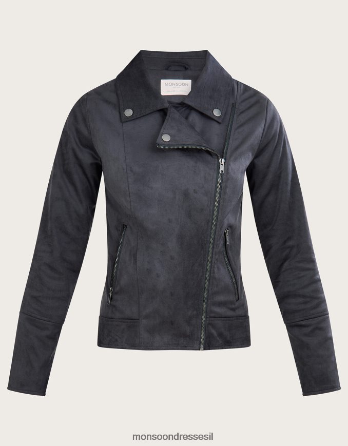 הַלבָּשָׁה Monsoon סטייסי-אן ג'קר אופנוענים זמש אפור נשים HTJ0TZ917