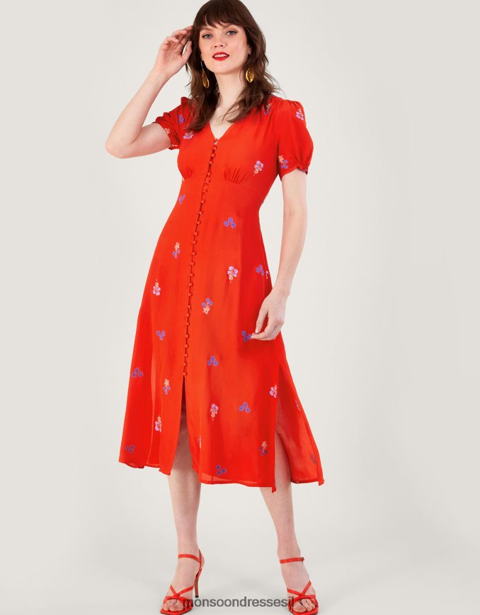 הַלבָּשָׁה Monsoon שמלת תה רקומה של אוליי בוויסקוזה בת קיימא תפוז נשים HTJ0TZ918