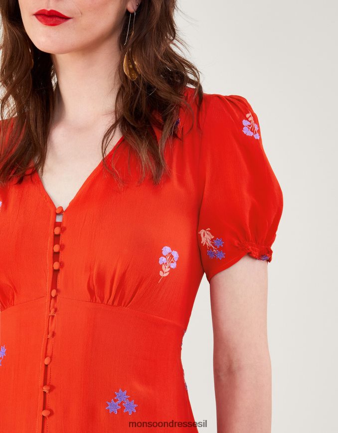 הַלבָּשָׁה Monsoon שמלת תה רקומה של אוליי בוויסקוזה בת קיימא תפוז נשים HTJ0TZ918