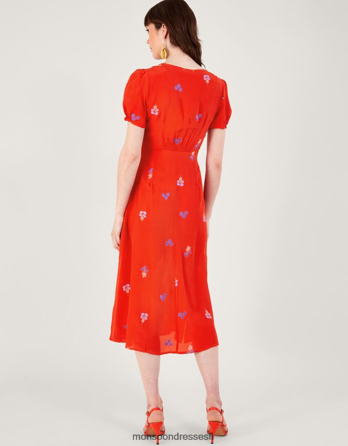 הַלבָּשָׁה Monsoon שמלת תה רקומה של אוליי בוויסקוזה בת קיימא תפוז נשים HTJ0TZ918