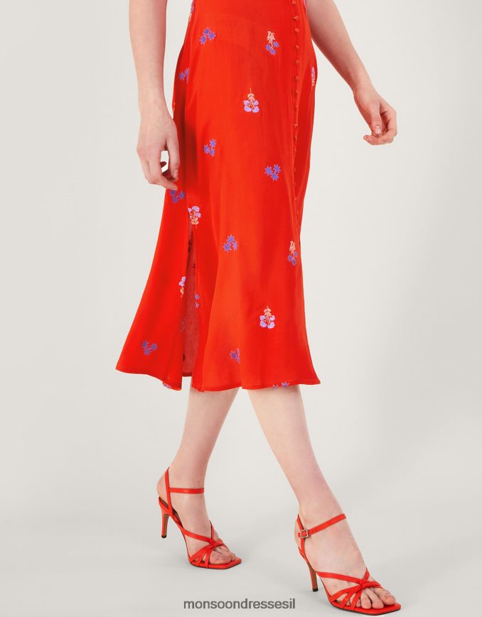 הַלבָּשָׁה Monsoon שמלת תה רקומה של אוליי בוויסקוזה בת קיימא תפוז נשים HTJ0TZ918