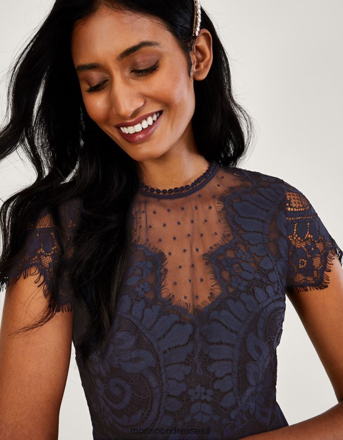 הַלבָּשָׁה Monsoon שמלת מקסי תחרה של דיאנה כחול (צי) נשים HTJ0TZ921