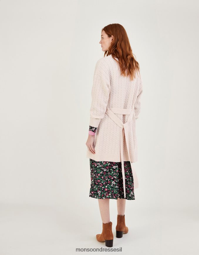 הַלבָּשָׁה Monsoon קרדיגן סרוג כבל ארוך עם חגורה שֶׁנהָב נשים HTJ0TZ925