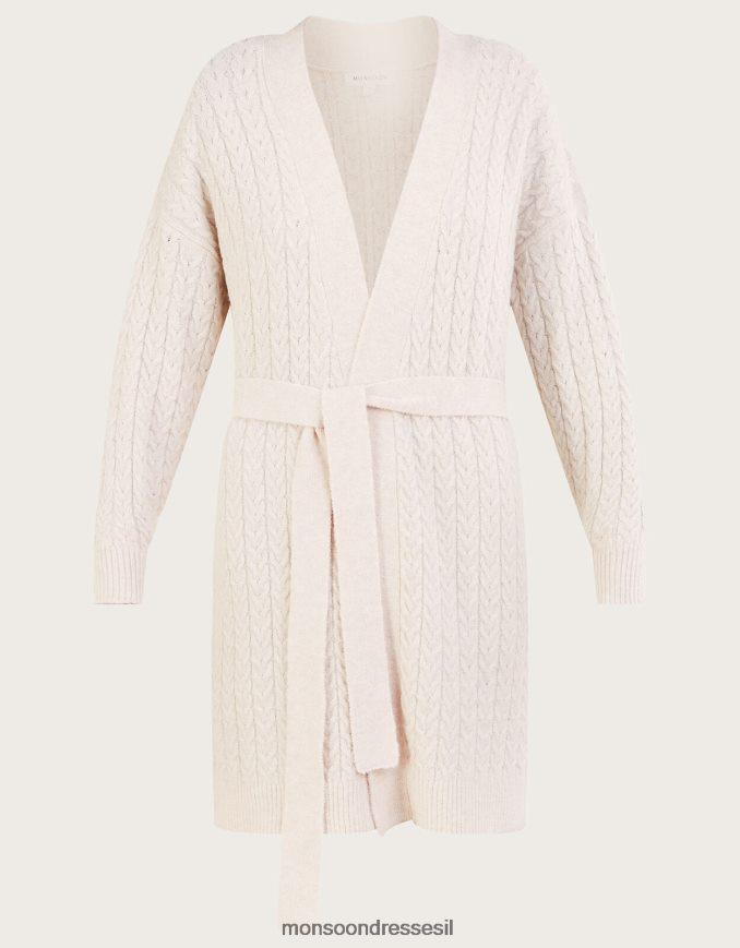 הַלבָּשָׁה Monsoon קרדיגן סרוג כבל ארוך עם חגורה שֶׁנהָב נשים HTJ0TZ925