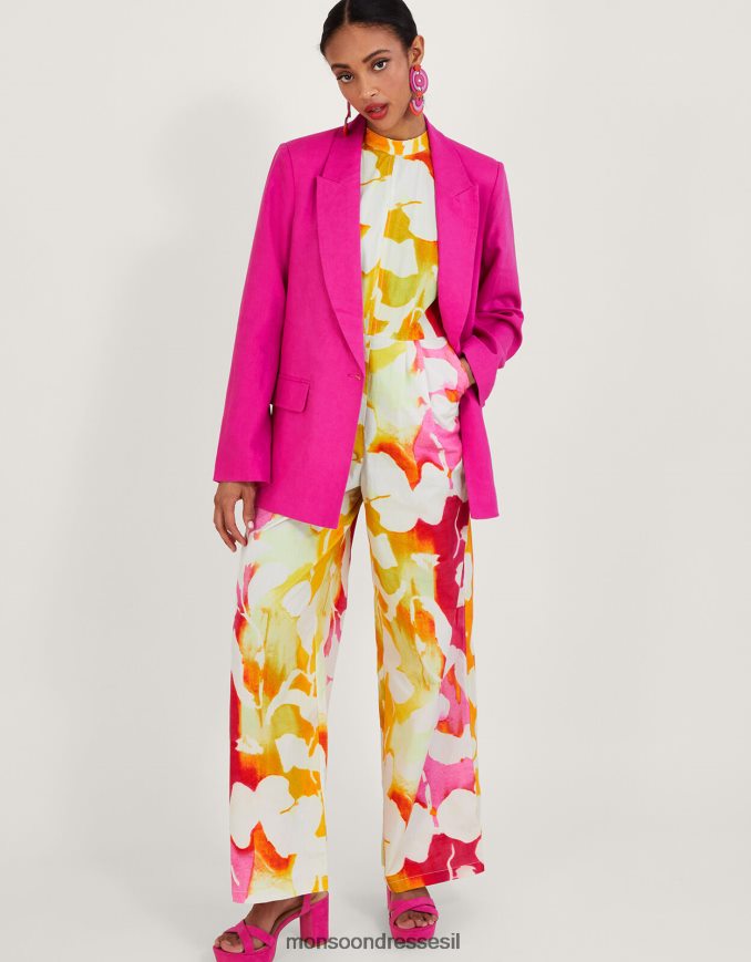 הַלבָּשָׁה Monsoon ז'קט סטלה בתערובת פשתן וָרוֹד נשים HTJ0TZ927