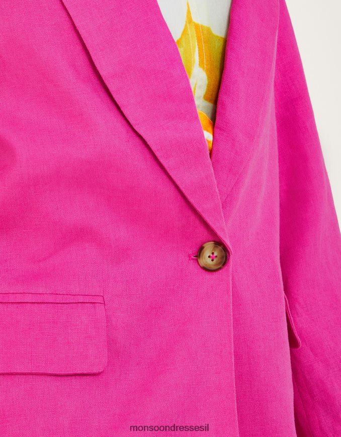 הַלבָּשָׁה Monsoon ז'קט סטלה בתערובת פשתן וָרוֹד נשים HTJ0TZ927