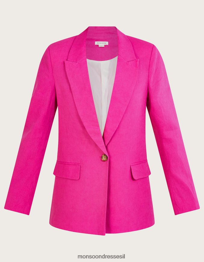 הַלבָּשָׁה Monsoon ז'קט סטלה בתערובת פשתן וָרוֹד נשים HTJ0TZ927