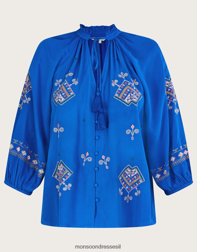 הַלבָּשָׁה Monsoon חולצה רקומה בוויסקוזה בת קיימא כְּחוֹל נשים HTJ0TZ928