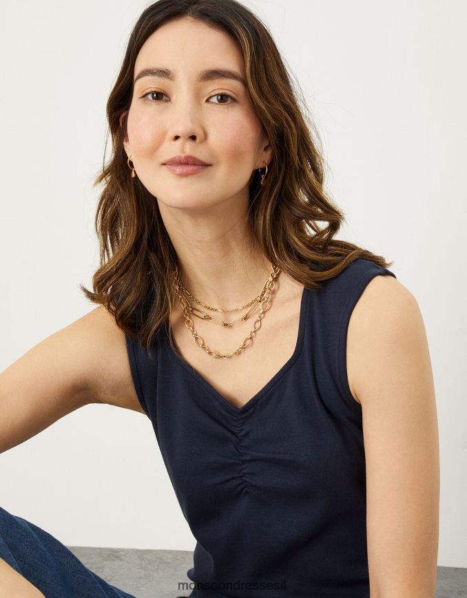 הַלבָּשָׁה Monsoon חולצת ג'רסי מרופדת עם שרוול כובע כחול (צי) נשים HTJ0TZ930