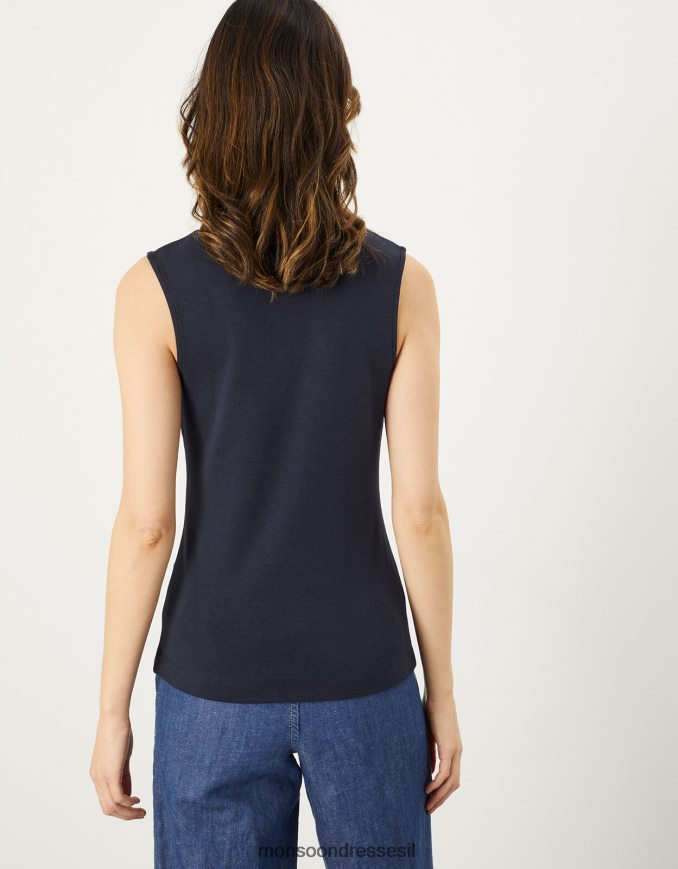 הַלבָּשָׁה Monsoon חולצת ג'רסי מרופדת עם שרוול כובע כחול (צי) נשים HTJ0TZ930