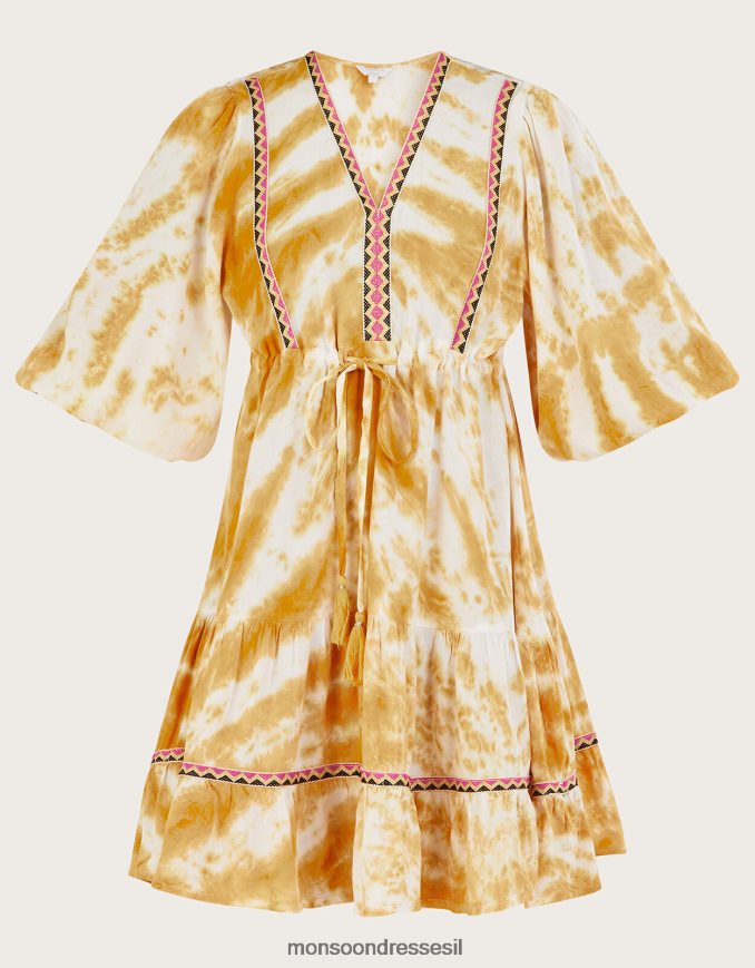 הַלבָּשָׁה Monsoon שמלת קפטן מודפסת בצבע עניבה צהוב (אוקרה) נשים HTJ0TZ937