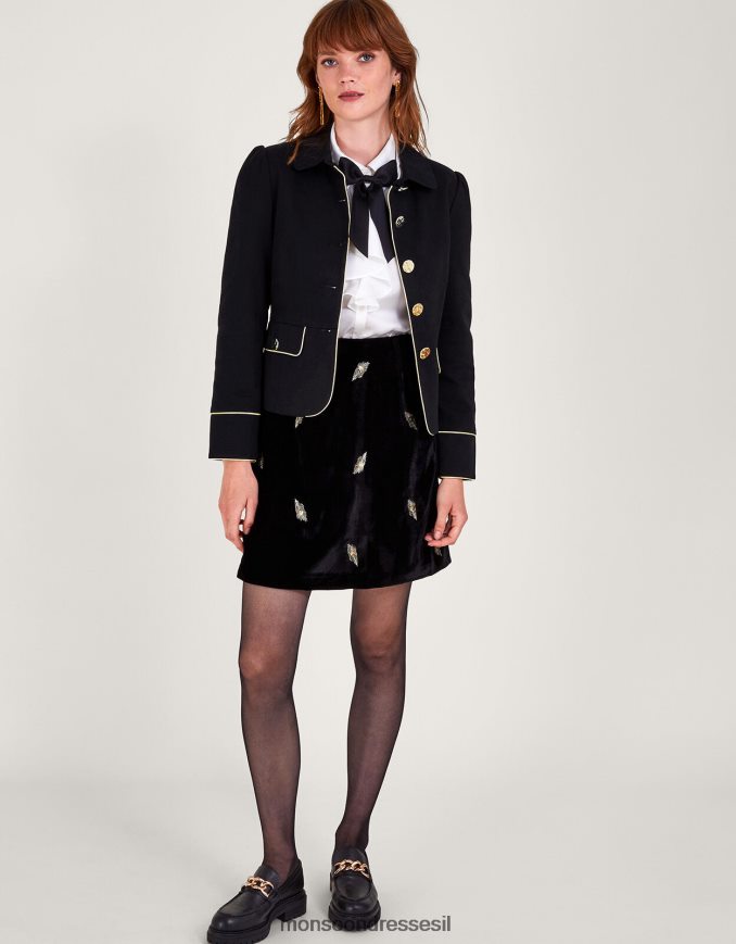 הַלבָּשָׁה Monsoon ז'קט עם צווארון חד חזה שָׁחוֹר נשים HTJ0TZ93