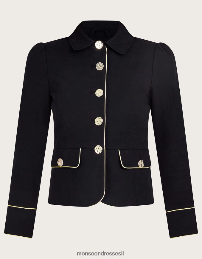 הַלבָּשָׁה Monsoon ז'קט עם צווארון חד חזה שָׁחוֹר נשים HTJ0TZ93