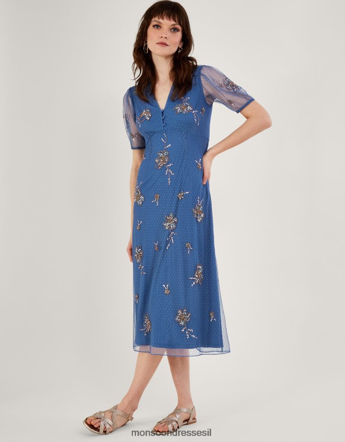 הַלבָּשָׁה Monsoon שמלת תה מעוטרת פמלה כְּחוֹל נשים HTJ0TZ94