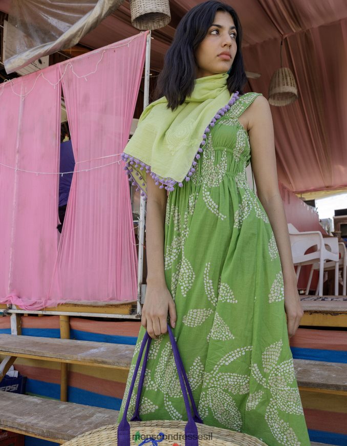 הַלבָּשָׁה Monsoon שמלת שמש בהדפס כתמי דקל מכותנה בת קיימא ירוק נשים HTJ0TZ941