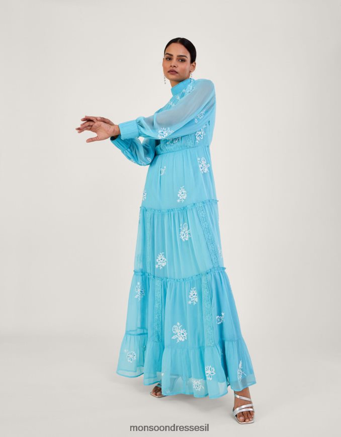 הַלבָּשָׁה Monsoon שמלת מקסי רקומה של מאדי בפוליאסטר ממוחזר כחול (אקווה) נשים HTJ0TZ942