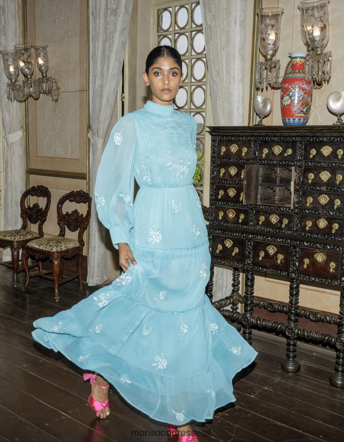 הַלבָּשָׁה Monsoon שמלת מקסי רקומה של מאדי בפוליאסטר ממוחזר כחול (אקווה) נשים HTJ0TZ942