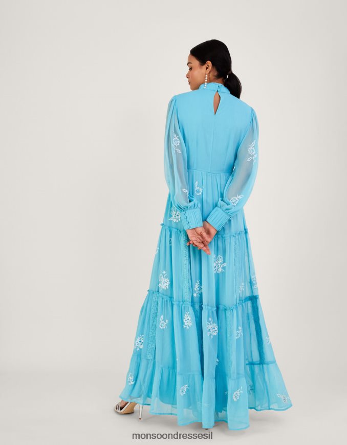 הַלבָּשָׁה Monsoon שמלת מקסי רקומה של מאדי בפוליאסטר ממוחזר כחול (אקווה) נשים HTJ0TZ942