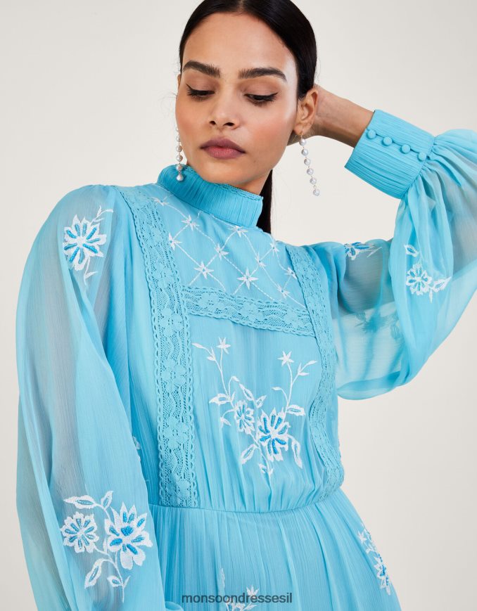 הַלבָּשָׁה Monsoon שמלת מקסי רקומה של מאדי בפוליאסטר ממוחזר כחול (אקווה) נשים HTJ0TZ942