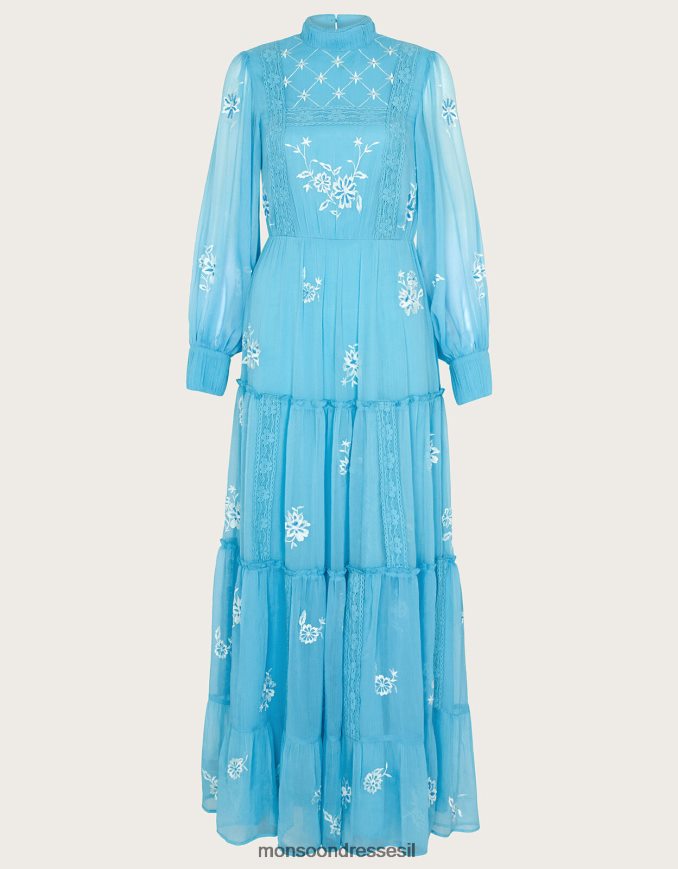 הַלבָּשָׁה Monsoon שמלת מקסי רקומה של מאדי בפוליאסטר ממוחזר כחול (אקווה) נשים HTJ0TZ942