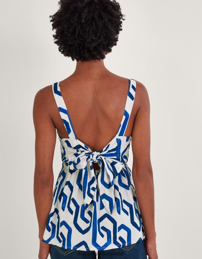 הַלבָּשָׁה Monsoon הדפס גיאומטרי קשירה חזרה כחול (קובלט) נשים HTJ0TZ946