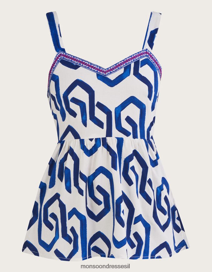 הַלבָּשָׁה Monsoon הדפס גיאומטרי קשירה חזרה כחול (קובלט) נשים HTJ0TZ946