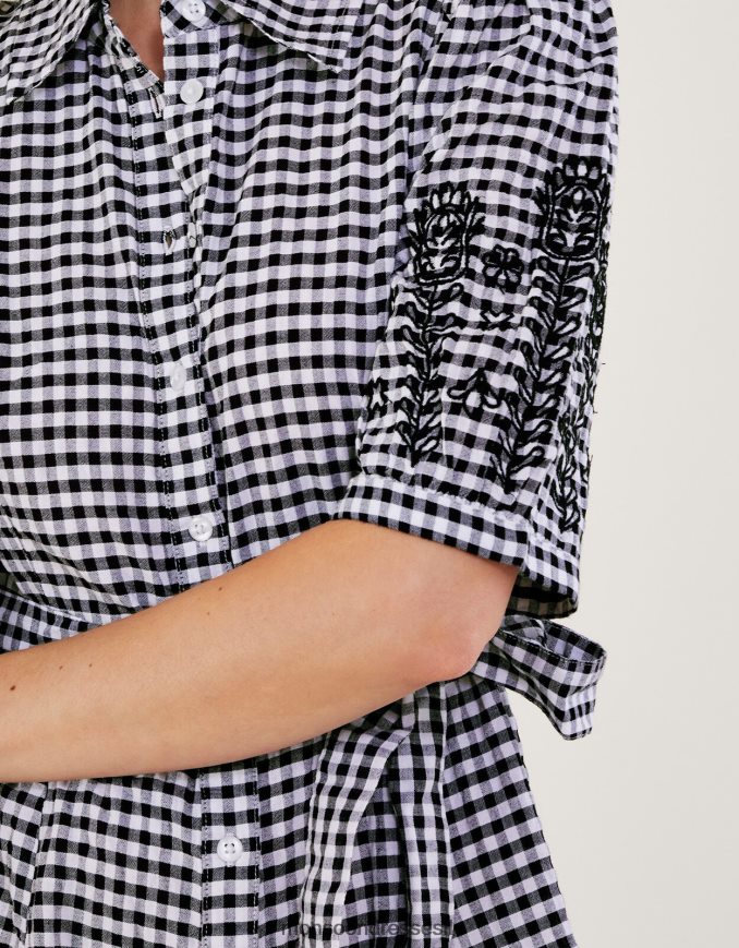 הַלבָּשָׁה Monsoon שמלת חולצת ג'ינגהם שָׁחוֹר נשים HTJ0TZ949