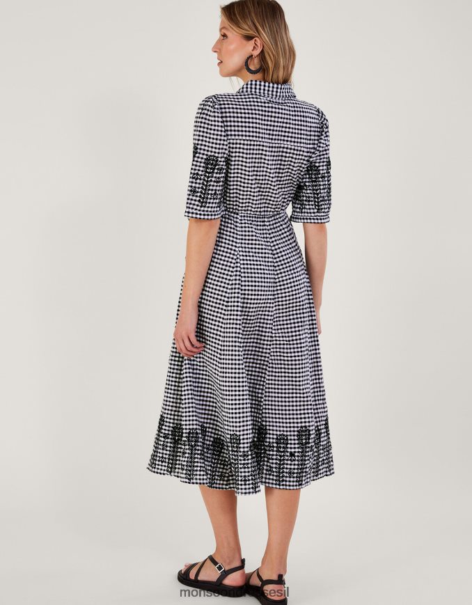 הַלבָּשָׁה Monsoon שמלת חולצת ג'ינגהם שָׁחוֹר נשים HTJ0TZ949