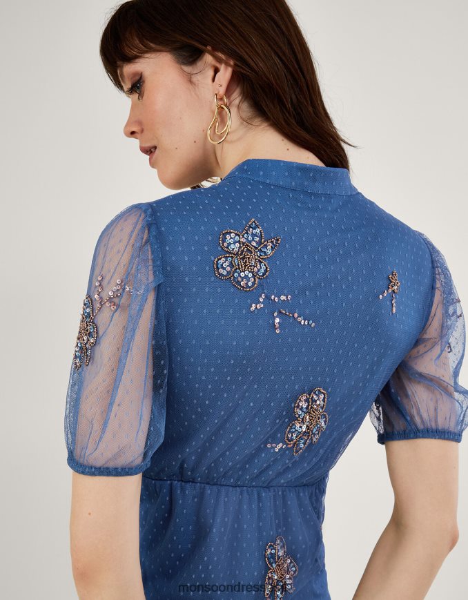 הַלבָּשָׁה Monsoon שמלת תה מעוטרת פמלה כְּחוֹל נשים HTJ0TZ94