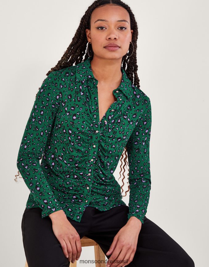 הַלבָּשָׁה Monsoon חולצת ג'רסי מרופדת בהדפס ירוק נשים HTJ0TZ95