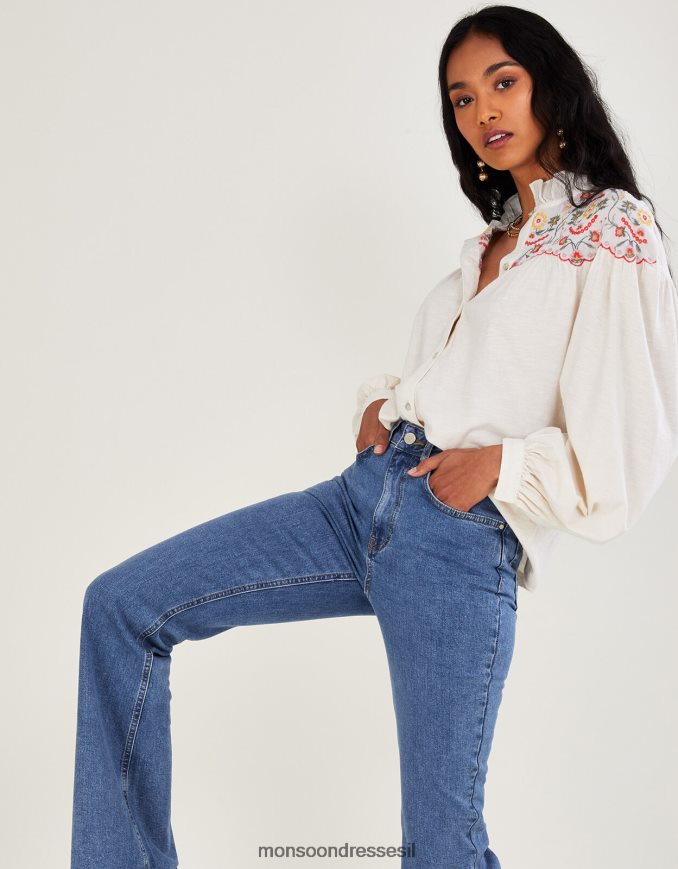 הַלבָּשָׁה Monsoon מכנסי ג'ינס מתרחבים עם כותנה בת קיימא כְּחוֹל נשים HTJ0TZ952