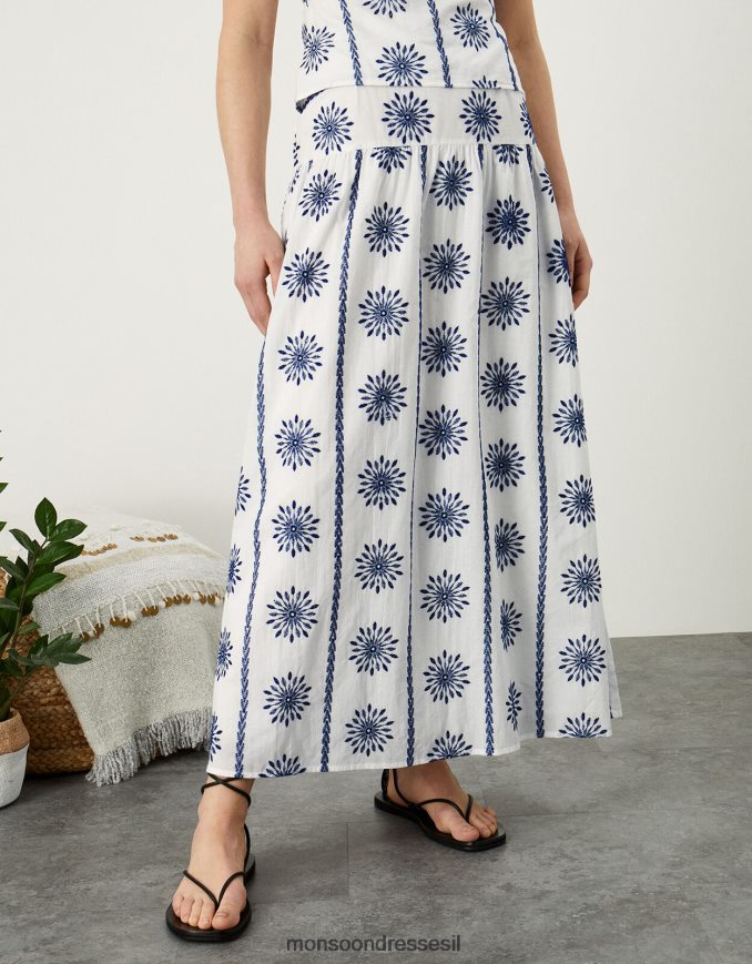 הַלבָּשָׁה Monsoon חצאית מידי רקומה עם כותנה בת קיימא כְּחוֹל נשים HTJ0TZ955