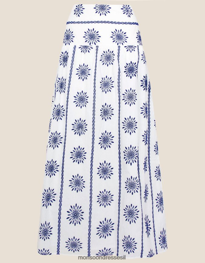 הַלבָּשָׁה Monsoon חצאית מידי רקומה עם כותנה בת קיימא כְּחוֹל נשים HTJ0TZ955