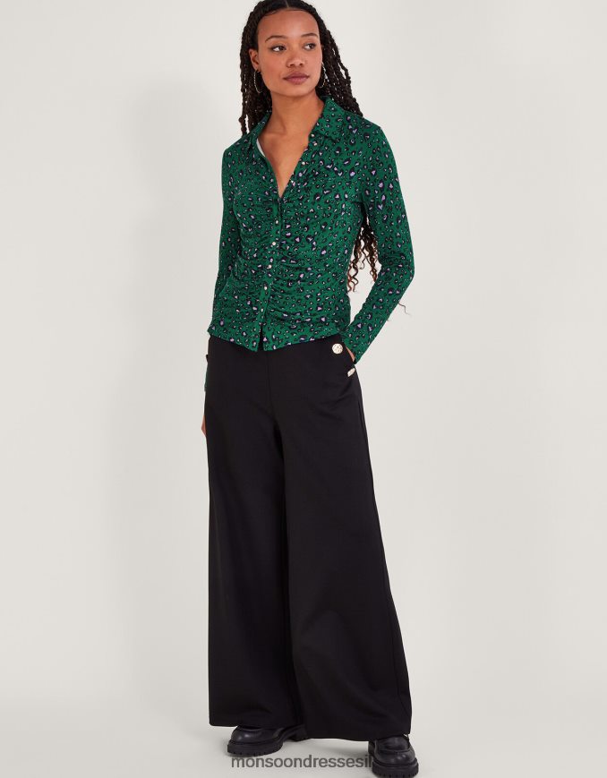 הַלבָּשָׁה Monsoon חולצת ג'רסי מרופדת בהדפס ירוק נשים HTJ0TZ95