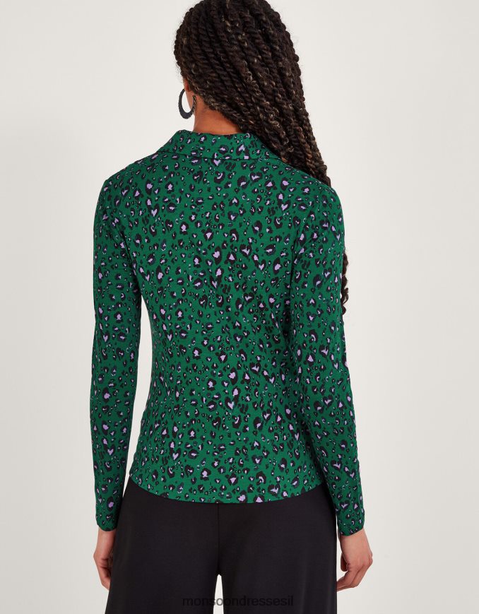 הַלבָּשָׁה Monsoon חולצת ג'רסי מרופדת בהדפס ירוק נשים HTJ0TZ95