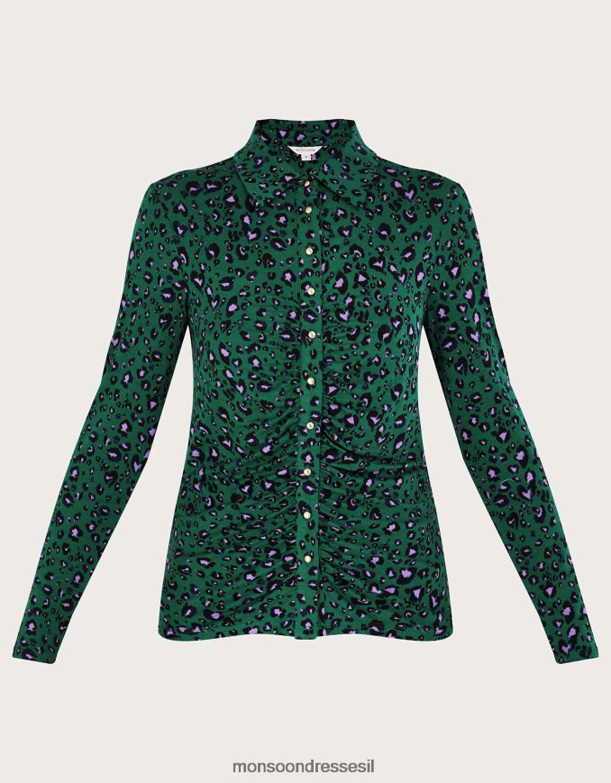הַלבָּשָׁה Monsoon חולצת ג'רסי מרופדת בהדפס ירוק נשים HTJ0TZ95